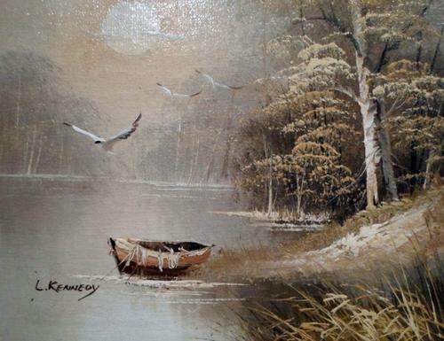 L Kennedy - Rowboat on riverbank - Simply stunning!!  - Bid now!! - Giveaway price!!